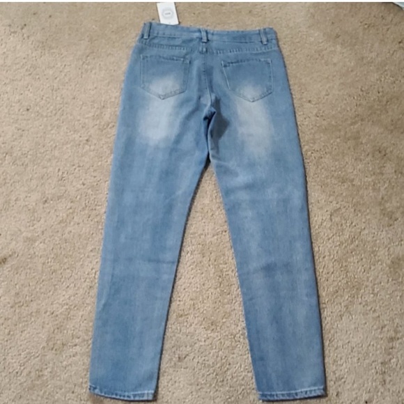 light blue heavily distressed cuffed slight skinny leg jeans - Picture 3 of 3